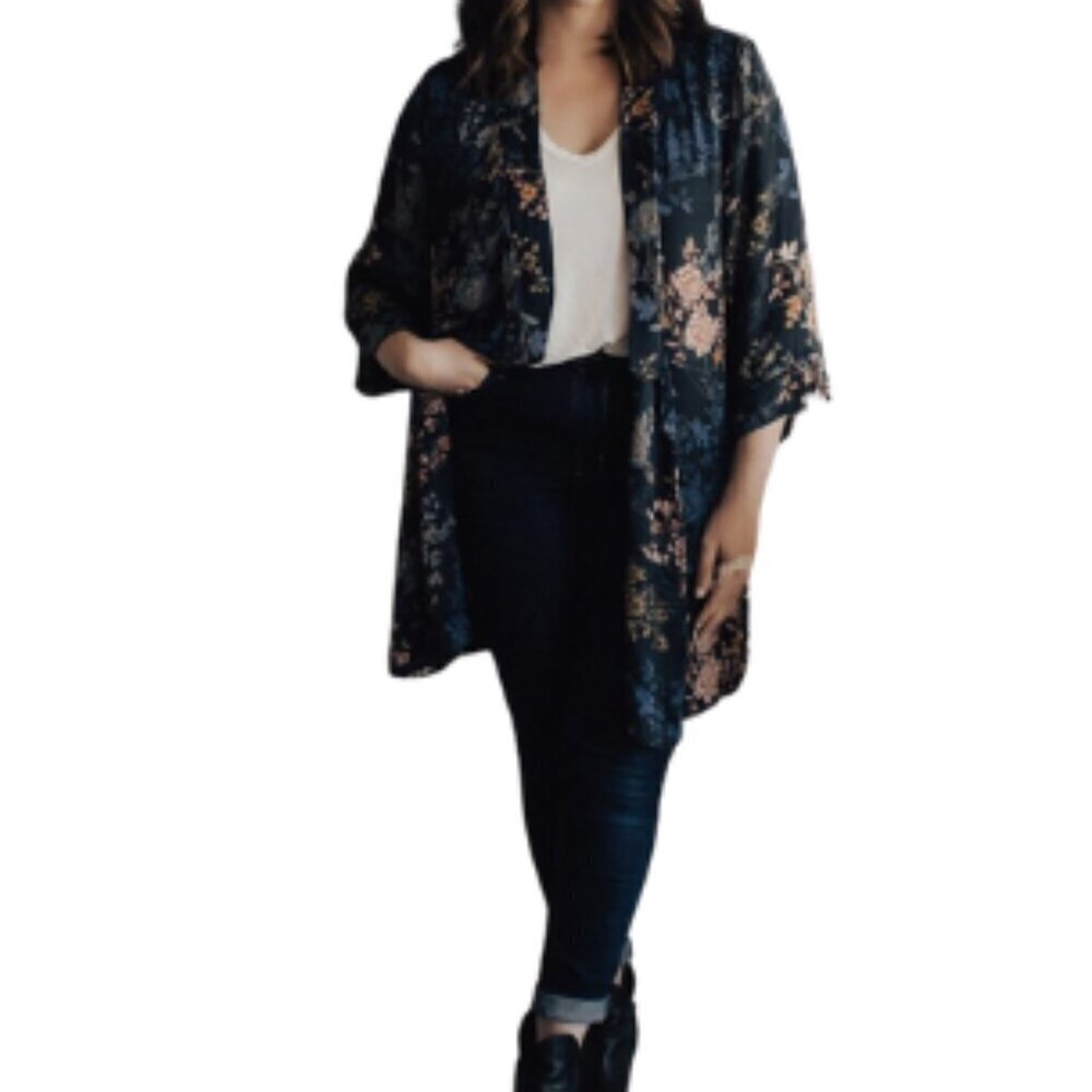 Tahari Womens S/M Open Floral Drape Kimono